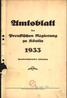 Amtsblatt der Preuβischen Regierung zu Köslin 1933