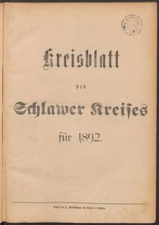 Kreisblatt des Schlawer Kreises 1892