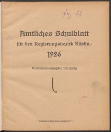Amtliches Schulblatt f&uuml;r den Regierungsbezirk K&ouml;slin 1926
