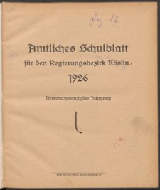 Amtliches Schulblatt für den Regierungsbezirk Köslin 1926