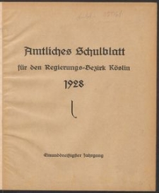 Amtliches Schulblatt für den Regierungsbezirk Köslin 1928