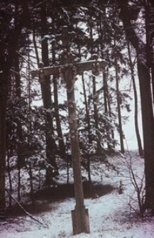 Krzyż w lesie, przy drodze do Somonina (wł. Flisikowski) - Goręczyno