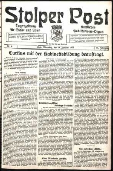 Stolper Post. Tageszeitung für Stadt und Land Nr. 8/1927