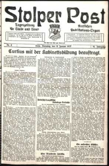 Stolper Post. Tageszeitung f&uuml;r Stadt und Land Nr. 8/1927