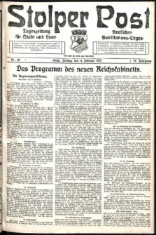 Stolper Post. Tageszeitung f&uuml;r Stadt und Land Nr. 29/1927