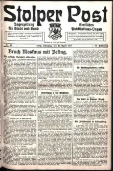 Stolper Post. Tageszeitung f&uuml;r Stadt und Land Nr. 86/1927