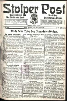 Stolper Post. Tageszeitung f&uuml;r Stadt und Land Nr. 169/1927