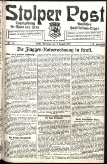 Stolper Post. Tageszeitung f&uuml;r Stadt und Land Nr. 184/1927