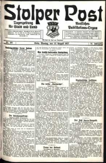 Stolper Post. Tageszeitung f&uuml;r Stadt und Land Nr. 195/1927
