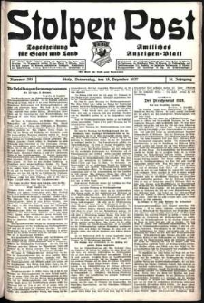Stolper Post. Tageszeitung f&uuml;r Stadt und Land Nr. 293/1927