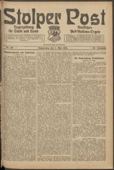 Stolper Post. Tageszeitung f&uuml;r Stadt und Land Nr. 102/1924
