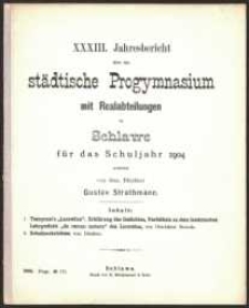 XXXIII. Jahresbericht &uuml;ber das st&auml;dtische Progymnasium mit Realabteilungen zu Schlawe f&uuml;r das Schuljahr 1904