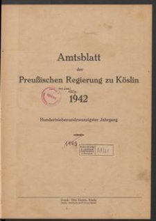 Amtsblatt der Preu&beta;ischen Regierung zu K&ouml;slin 1942
