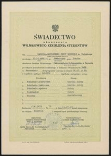 Świadectwo ukończenia Wojskowego Szkolenie Student&oacute;w