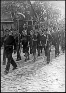 Orszak dożynkowy z kosami i grabiami (1)