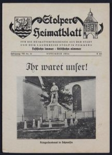 Stolper Heimatblatt für die Heimatvertriebenen aus der Stadt und dem Landkreise Stolp in Pommern Nr. 11/1954