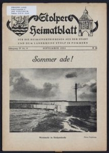 Stolper Heimatblatt für die Heimatvertriebenen aus der Stadt und dem Landkreise Stolp in Pommern Nr. 9/1951