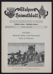Stolper Heimatblatt für die Heimatvertriebenen aus der Stadt und dem Landkreise Stolp in Pommern Nr. 8/1960