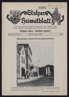 Stolper Heimatblatt für die Heimatvertriebenen aus der Stadt und dem Landkreise Stolp in Pommern Nr. 8/1964