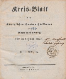 Kreisblatt des K&ouml;niglichen Landraths-Amtes zu Rummelsburg f&uuml;r das Jahr 1846