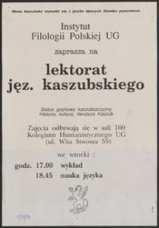 [Plakat] : Lektorat jęz. kaszubskiego