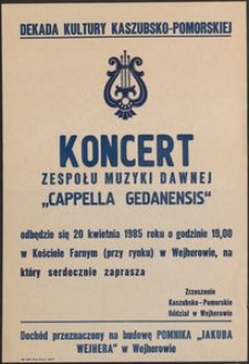 [Plakat] : Koncert Zespołu Muzyki Dawnej "Cappella Gedanensis"