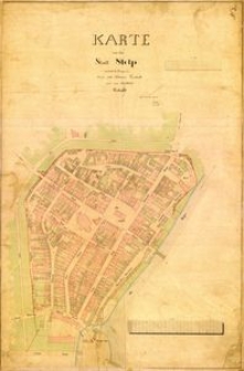 Karte von der Stadt Stolp innerhalb der Ringmauer, hierzu sechs Sectionen Vorst&auml;dte und neue Stadttheile. [Słupsk - plan miasta Słupska w obrębie mur&oacute;w, do tego sześć sekcji przedmieść i nowe części miasta]