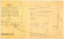 Karte von dem der Kirchengemeinde zu St. Marien zu &uuml;berweisenden Begr&auml;bnisplatzgel&auml;nde nebst dem der Stadtgemeinde verbleibendem Platz und Zugangsweg zur Leichenhalle. [Mapa terenu do poch&oacute;wk&oacute;w, przewidzianego do przekazania parafii Mariackiej oraz pozostającego przy gminie miejskiej terenu i drogi do kostnicy]