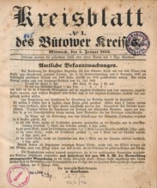 Kreisblatt des B&uuml;tower Kreises 1853