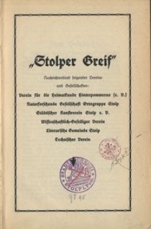 Stolper Greif: Heimatblatt f&uuml;r kulturelle Angelegenheiten von Stadt und Kreis Stolp