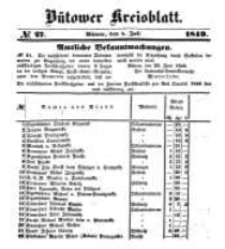 Kreisblatt des B&uuml;tower Kreises 1849 nr 27