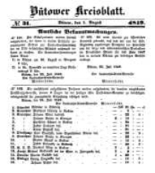 Kreisblatt des Bütower Kreises 1849 nr 31