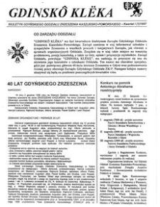 Gdinsk&ocirc; Kl&euml;ka : biuletyn Gdyńskiego Oddziału Zrzeszenia Kaszubsko-Pomorskiego Kwartał 1 Nr (1) 1997