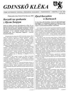 Gdinskô Klëka : biuletyn Gdyńskiego Oddziału Zrzeszenia Kaszubsko-Pomorskiego Kwartał IV Nr (24) 2002