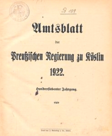 Amtsblatt der Preu&beta;ischen Regierung zu K&ouml;slin 1922