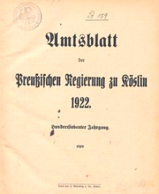 Amtsblatt der Preuβischen Regierung zu Köslin 1922
