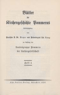Blätter für Kirchengeschichte Pommerns Heft 4