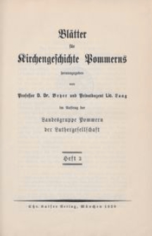 Blätter für Kirchengeschichte Pommerns Heft 3