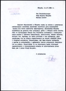 [Pismo KO w Słupsku do Przewodniczącego Rady Miasta Słupska p. Mariana Lichoś]