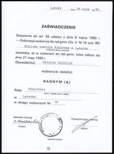 Zaświadczenie - Cecylia Grzesiak