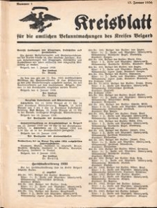 Kreisblatt für die amtlichen Bekanntmachungen des Kreises Belgard 1936 Nr 1