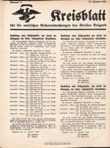 Kreisblatt f&uuml;r die amtlichen Bekanntmachungen des Kreises Belgard 1936 Nr 3