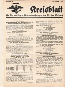 Kreisblatt für die amtlichen Bekanntmachungen des Kreises Belgard 1936 Nr 4