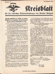 Kreisblatt für die amtlichen Bekanntmachungen des Kreises Belgard 1936 Nr 5