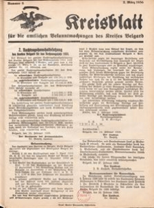 Kreisblatt für die amtlichen Bekanntmachungen des Kreises Belgard 1936 Nr 8