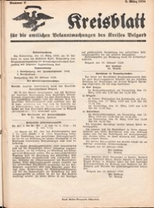 Kreisblatt für die amtlichen Bekanntmachungen des Kreises Belgard 1936 Nr 9