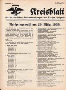 Kreisblatt f&uuml;r die amtlichen Bekanntmachungen des Kreises Belgard 1936 Nr 11