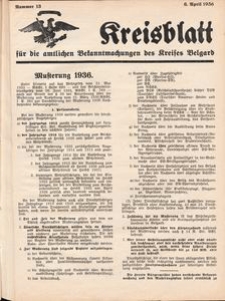 Kreisblatt für die amtlichen Bekanntmachungen des Kreises Belgard 1936 Nr 13