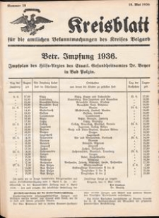 Kreisblatt für die amtlichen Bekanntmachungen des Kreises Belgard 1936 Nr 19