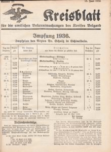 Kreisblatt f&uuml;r die amtlichen Bekanntmachungen des Kreises Belgard 1936 Nr 23